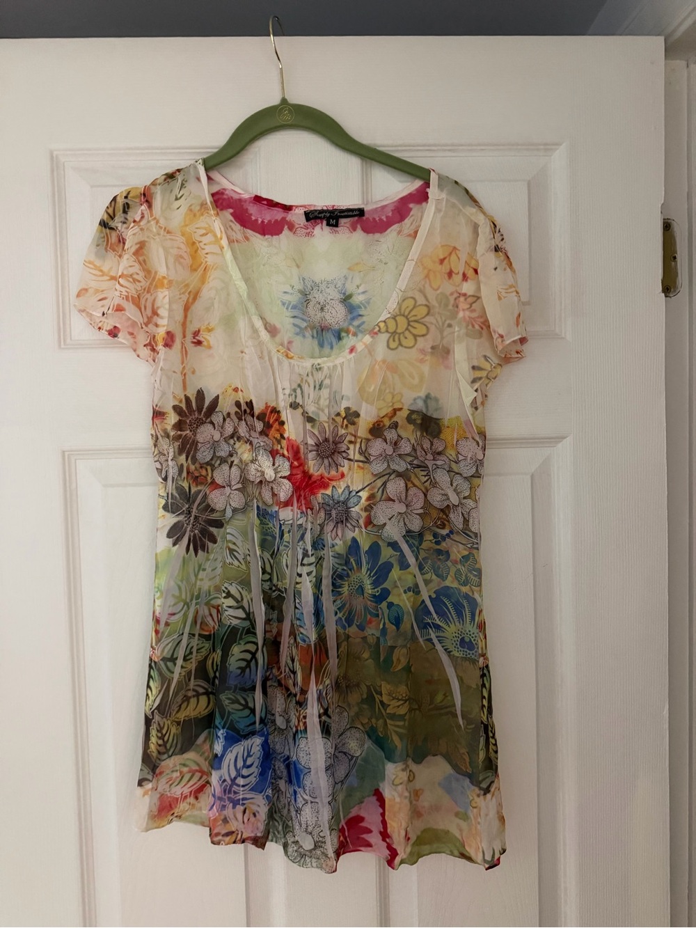Simply Irresistible Multicolor Floral Sheer Scoop-Neck Tunic